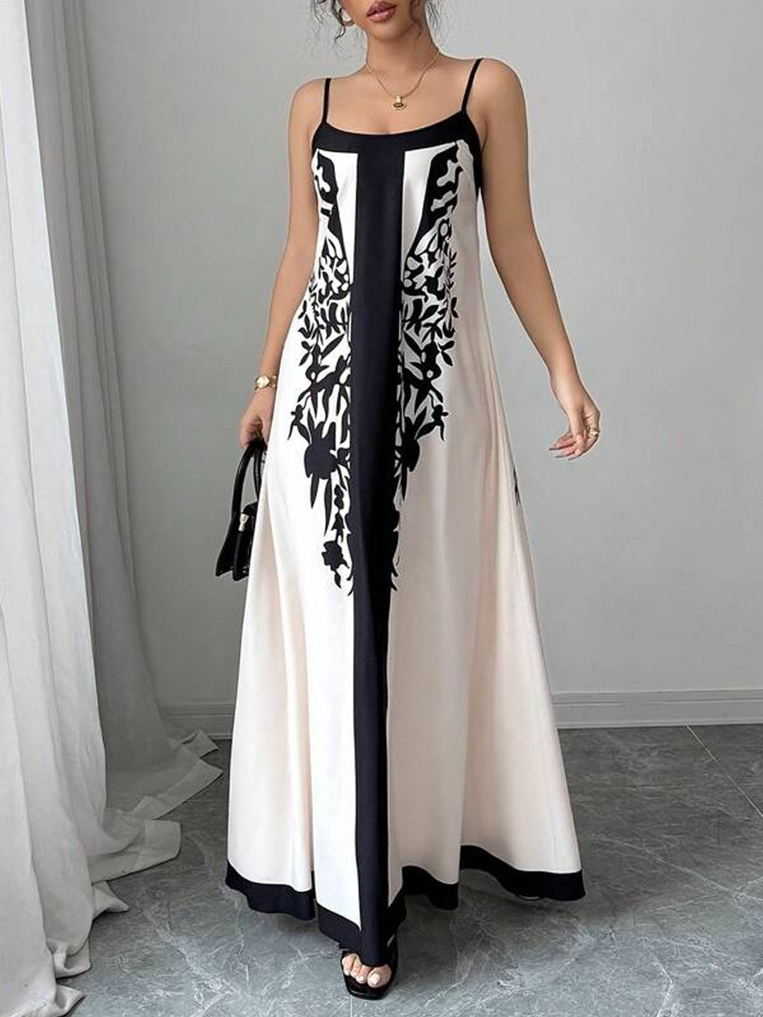 Damen Maxikleid mit floralem Design und seitlichen Schlitzen R&B
