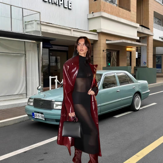 Damen Eleganter und figurbetonter Maxikleid mit transparenten Einsätzen R&B