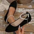 Damen Elegante und bequeme Ballerinas mit Perlenschmuck R&B