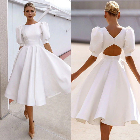 Damen A-Linie Kleid mit Puffärmeln und Taillierung R&B