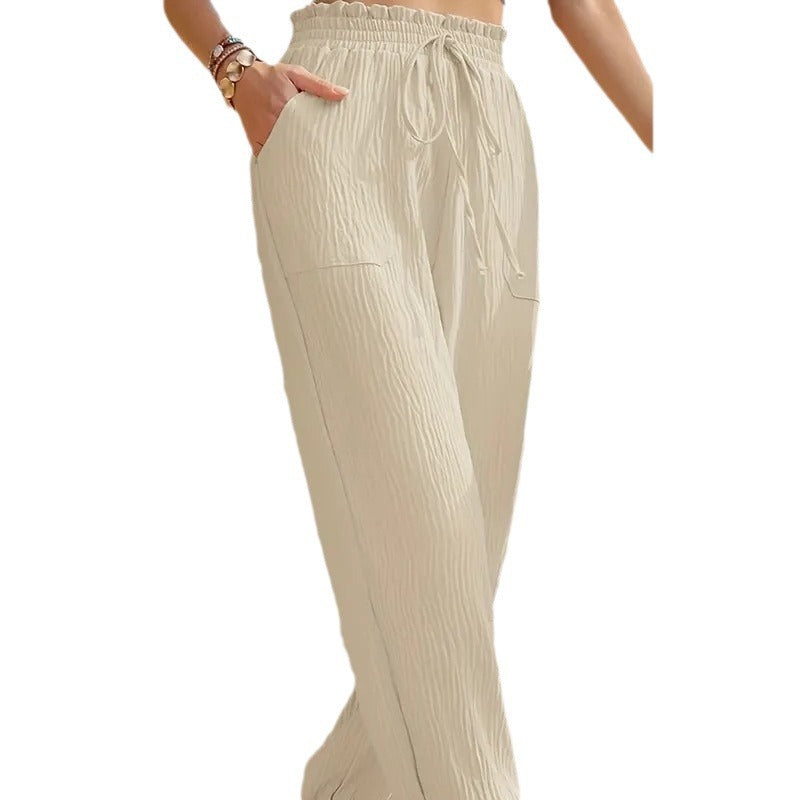 Damen lockere Stoffhose mit tiefen Taschen und elastischem Bund R&B