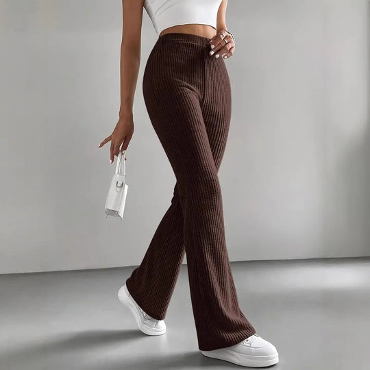Damen Bequeme weit geschnittene Ripp-Hose mit hohem Bund R&B