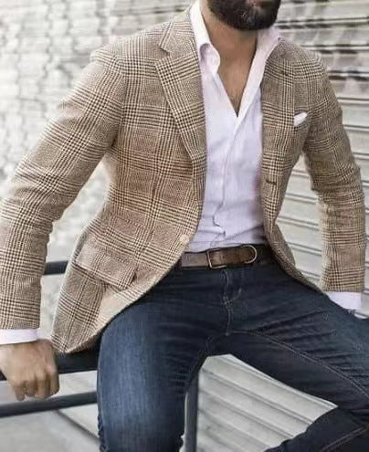 Herren eleganter Leinenblazer mit schmalem Schnitt R&B