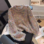Damen modischer Pullover mit buntem Strukturstrick und Rundhalsausschnitt R&B