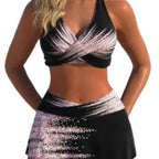 Damen Sport-Bikini-Set mit hochgeschlossenem Oberteil und schwingendem Rock R&B