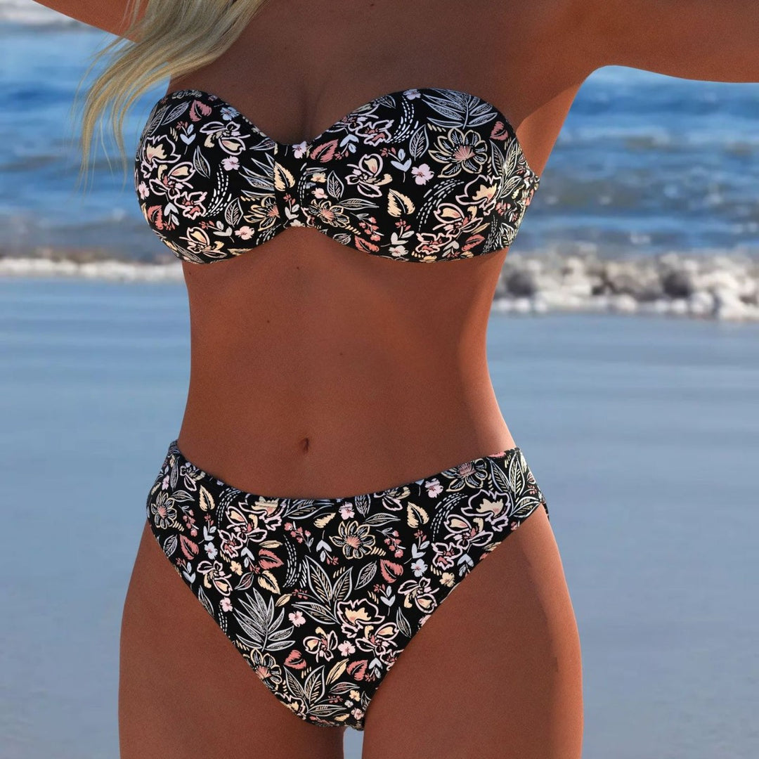 Damen Bikini-Set mit elegantem Strapless-Oberteil und hohem Taillenbund R&B