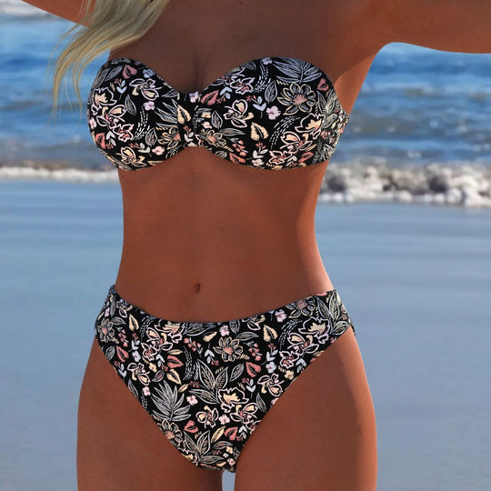 Damen Bikini-Set mit elegantem Strapless-Oberteil und hohem Taillenbund R&B