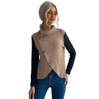Damen Strickoberteil mit asymmetrischem Reverskragen und dekorativen Knöpfen R&B