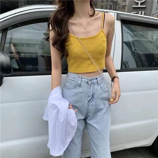 Damen Cropped Top mit schmalen Trägern und elastischem Schnitt
