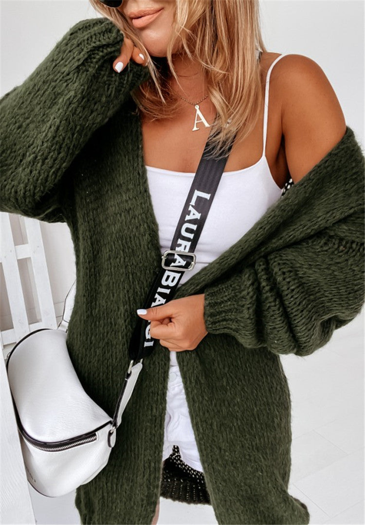 Damen Grober Strickcardigan mit voluminösen Ärmeln und offener Front R&B