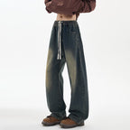 Damen Weite Denim-Hose mit elastischem Bund und regulierbarem Kordelzug