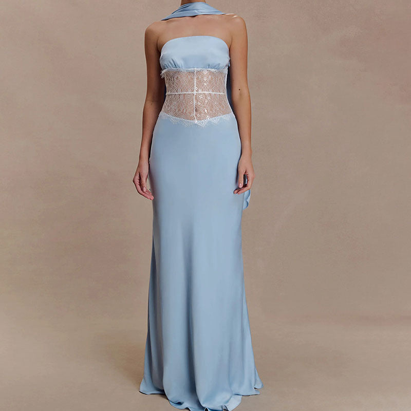Damen Hochwertiges Abendkleid mit floralem Spitzenoberteil R&B