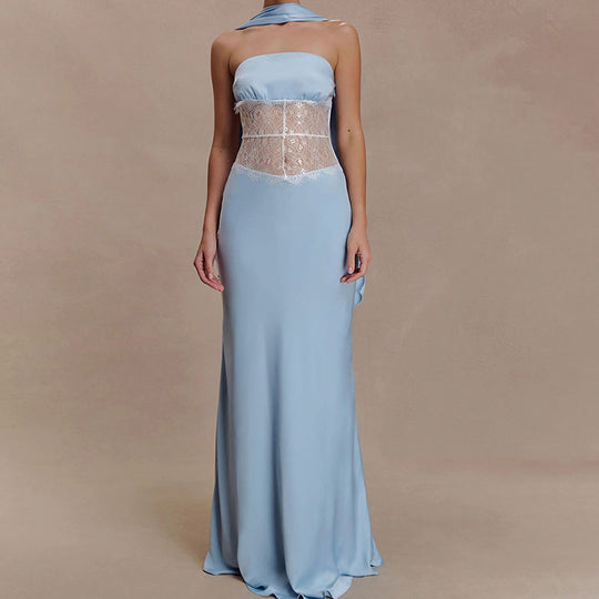 Damen Hochwertiges Abendkleid mit floralem Spitzenoberteil R&B