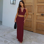 Damen Elegantes Zwei-Teiliges Set aus Crop-Top und Maxirock R&B