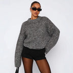 Damen kuscheliger Strickpullover mit weitem Schnitt und Struktur R&B