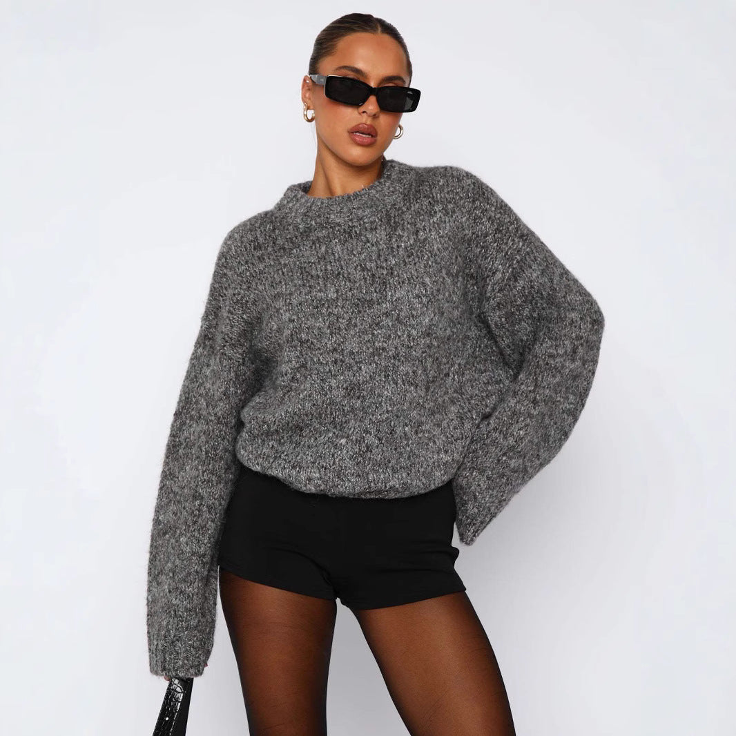 Damen kuscheliger Strickpullover mit weitem Schnitt und Struktur R&B