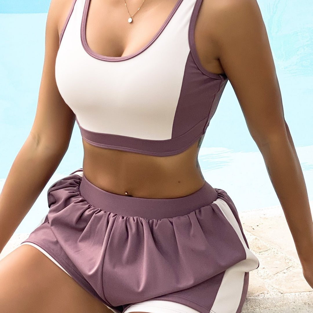 Damen Sportliches Crop-Top Short Set R&B
