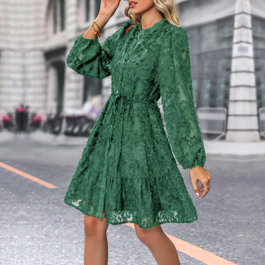 Damen Kleid im romantischen Boho-Stil mit Knopfverschluss und Bindegürtel R&B