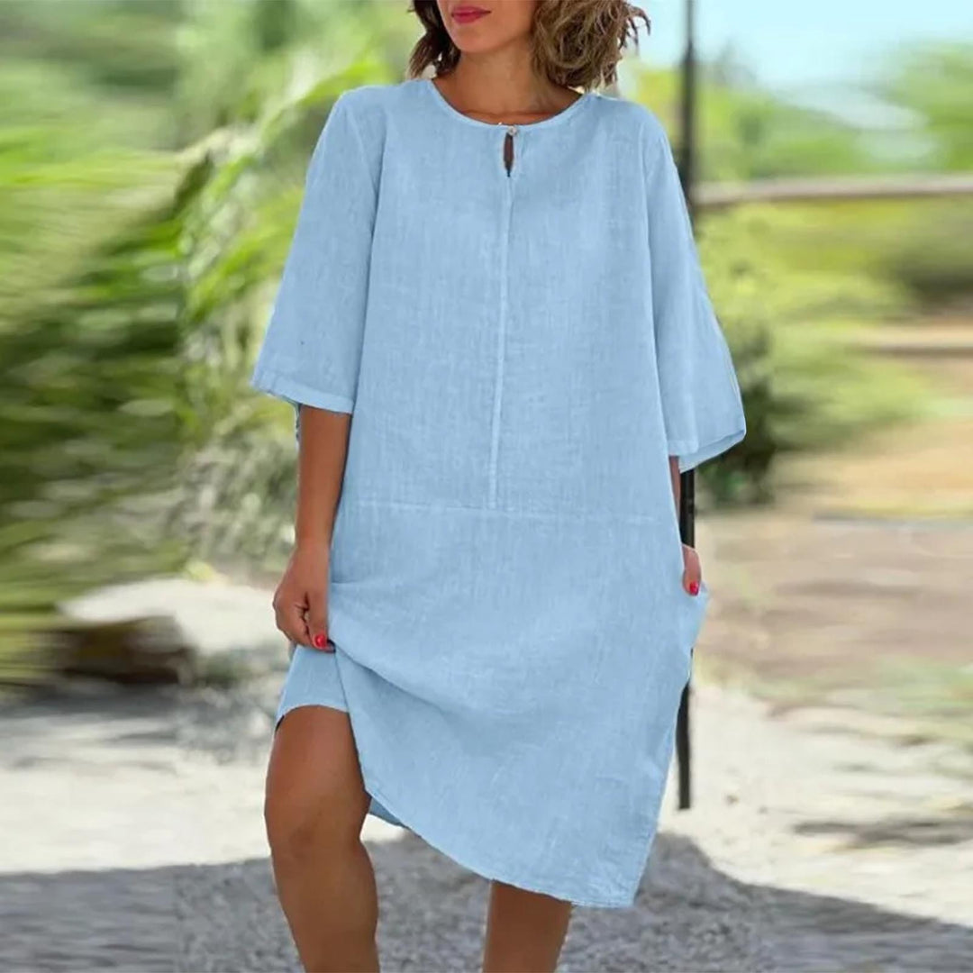 Damen luftig geschnittenes Kleid mit praktischen Taschen und elegantem Ausschnitt R&B