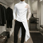 Damen nan avantgardistisches Longshirt mit schrägem Reißverschluss, Stehkragen und unregelmäßigem Zipfelsaum R&B