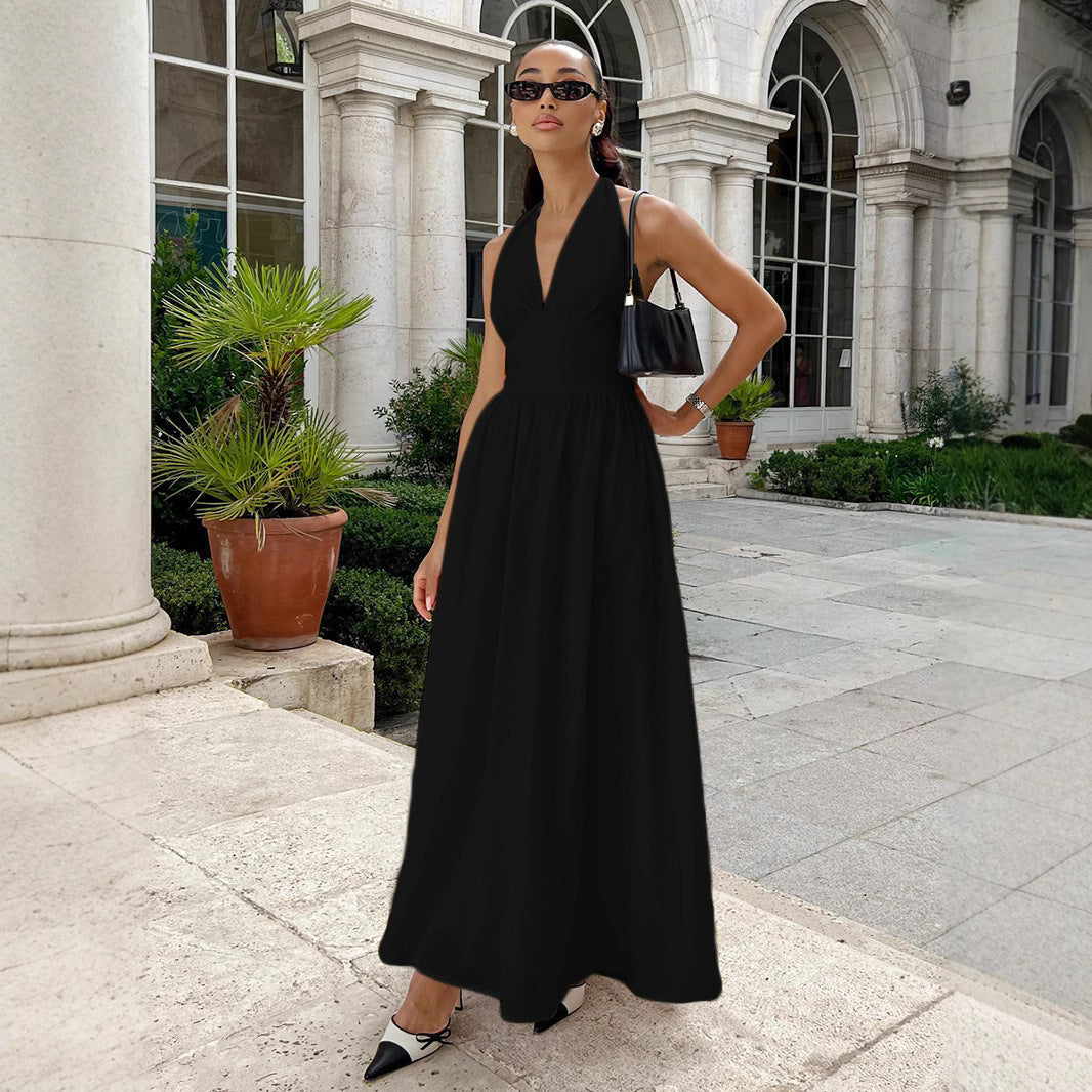 Damen Elegantes Maxikleid mit tiefem V-Ausschnitt und fließendem Schnitt R&B