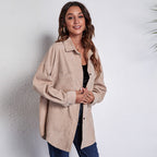 Damen Cord-Hemdbluse mit knöpfbarem Verschluss und leichtem Oversized-Schnitt R&B