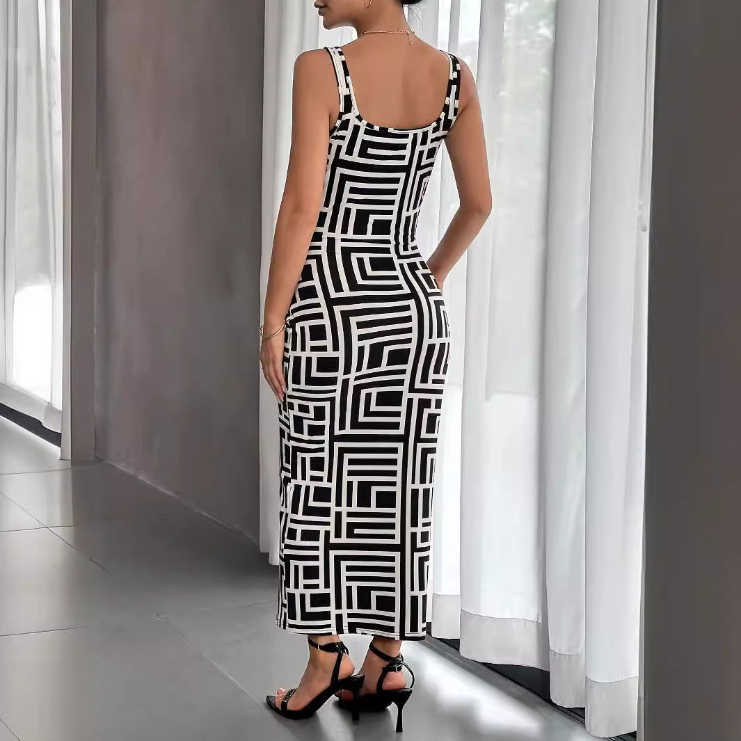 Damen Maxikleid mit modernem geometrischem Muster R&B