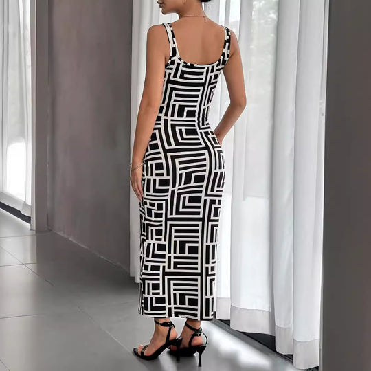 Damen Maxikleid mit modernem geometrischem Muster R&B