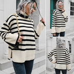 Damen Strickpullover mit hohen Bündchen und lässigem Streifenmuster R&B