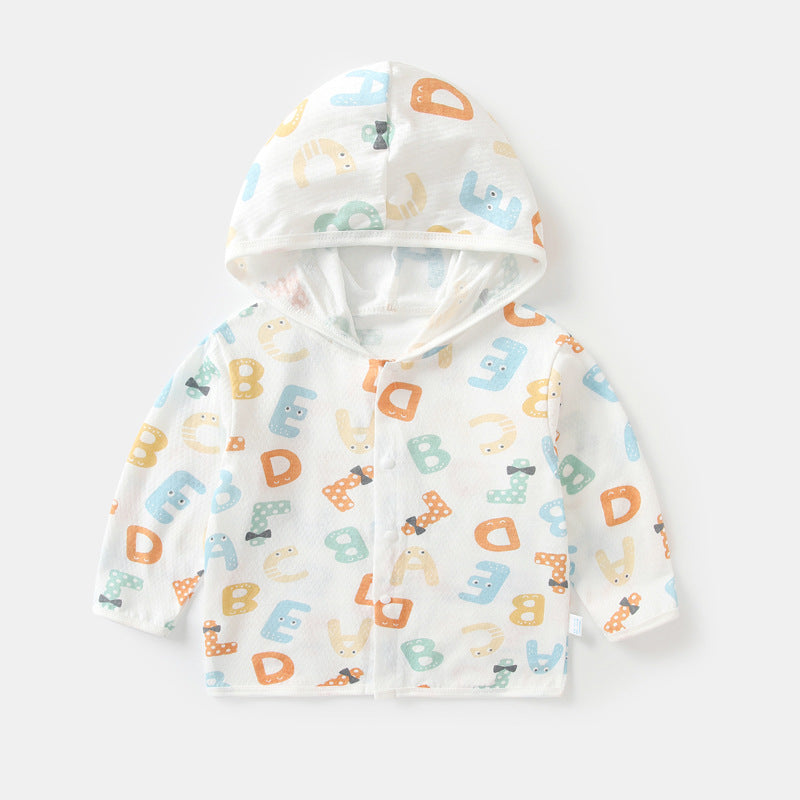 Unisex nan leichte Kapuzenjacke aus Baumwolle für Babys mit ganzflächigem Herzdruck und Druckknopfverschluss R&B