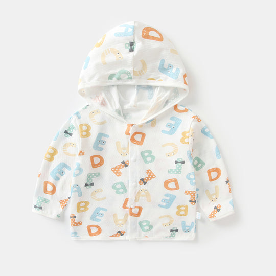 Unisex nan leichte Kapuzenjacke aus Baumwolle für Babys mit ganzflächigem Herzdruck und Druckknopfverschluss R&B