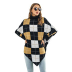 Damen Oversized Strickpullover mit asymmetrischem Saum und hohem Kragen R&B
