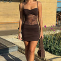 Damen Minimallook Kleid mit Spitzenoberteil und gerafftem Rock R&B