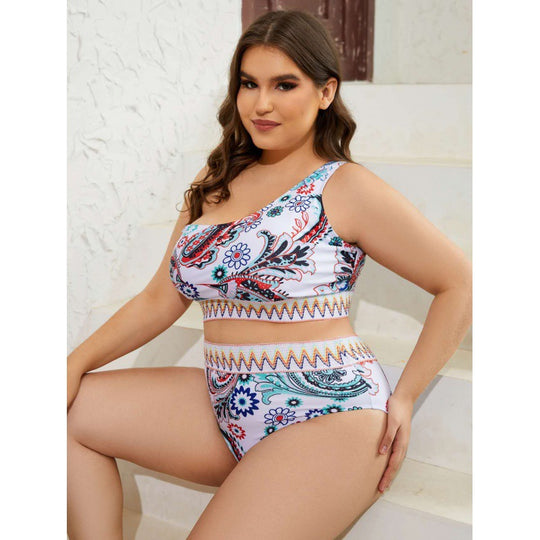 Damen Crop-Top Bikini-Set mit hohem Bund und dekorativem Muster R&B