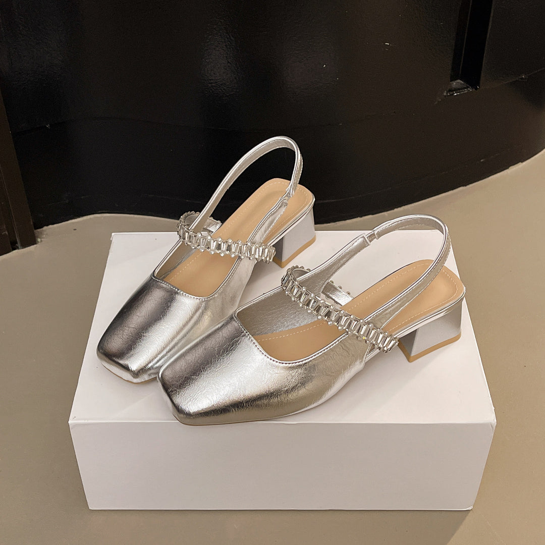 Damen Slingback-Pumps mit modischem Kettenriemen und detaillierter Blockabsatz R&B