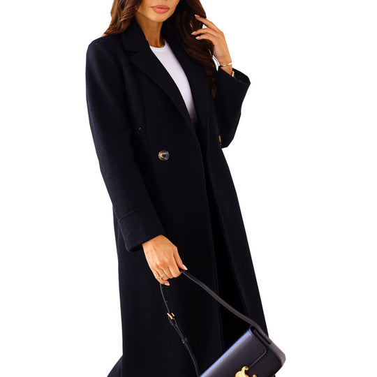 Damen Eleganter Wollmantel mit doppelter Brustknopfleiste und praktischen Taschen R&B