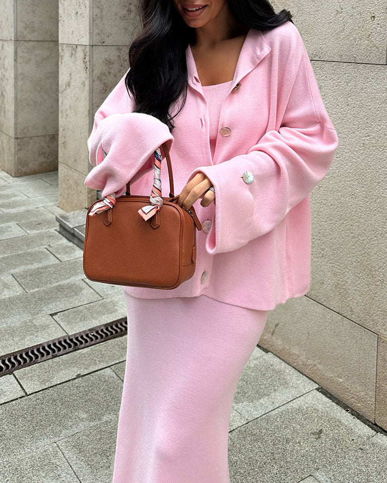 R&B | Gestricktes Langarm Strickjacke, Top und Rock Drei Teile Satz