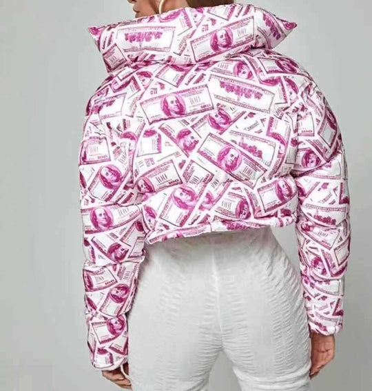 Damen modische cropped Steppjacke im Dollar-Design R&B