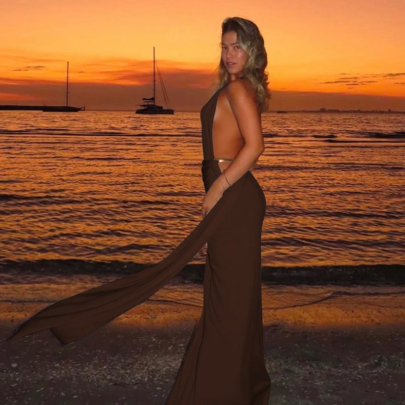 Damen Elegantes Wickelmaxikleid mit asymmetrischem Schnitt und Drapierungsdetails R&B