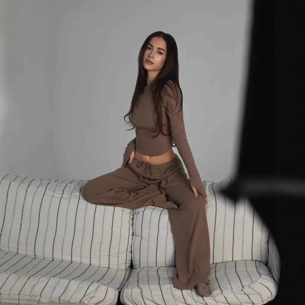 Damen komfortables Lounge-Set mit langen Ärmeln und weitem Schnitt R&B