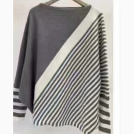 Damen modischer Strickpullover mit asymmetrischem Schnitt und grafischem Streifenmuster R&B