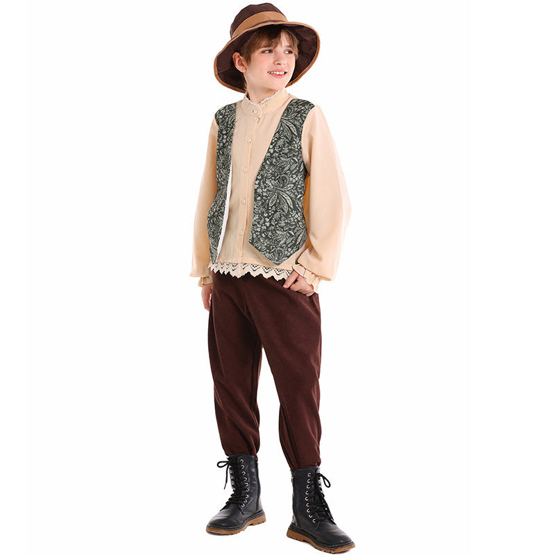 Unisex nan Kinderkostüm Set mit bestickter Paisley-Weste und Rüschenbluse R&B