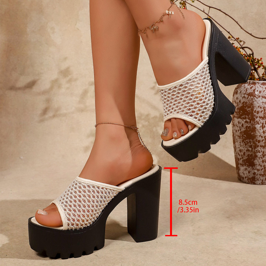 Damen Glamouröse Plateau-Sandalen mit raffiniertem Netzdesign und stabiler Sohle R&B