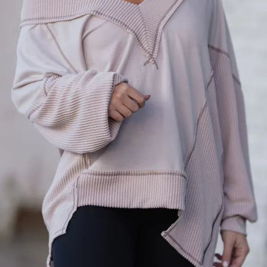 Damen Lässiger Pullover mit halbarm und V-Ausschnitt R&B