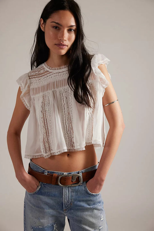 Damen Luftiges Spitzenoberteil mit Rüschendetails R&B