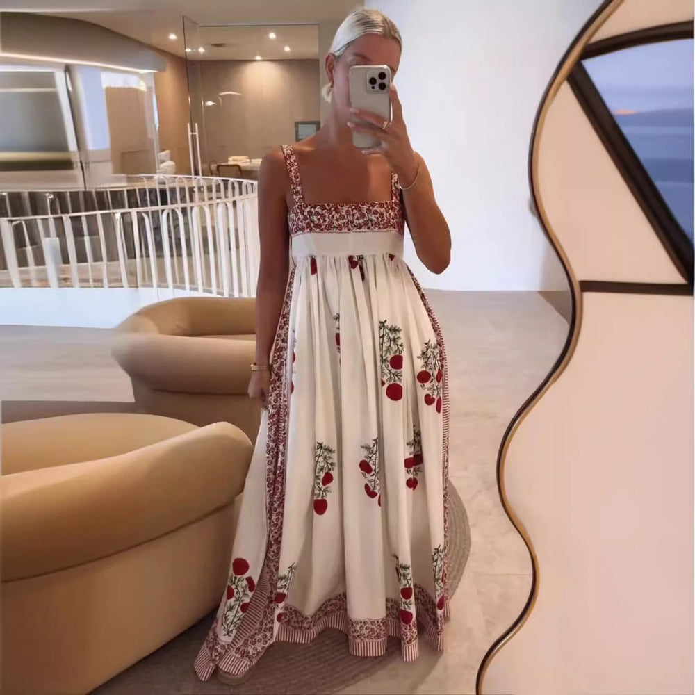 Damen Langes Sommerkleid mit floralen Akzenten und breiten Trägern R&B