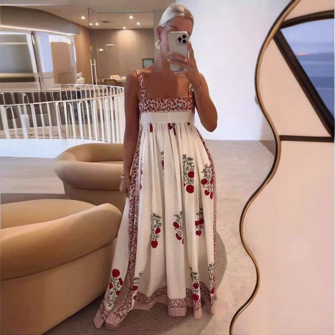 Damen Langes Sommerkleid mit floralen Akzenten und breiten Trägern R&B
