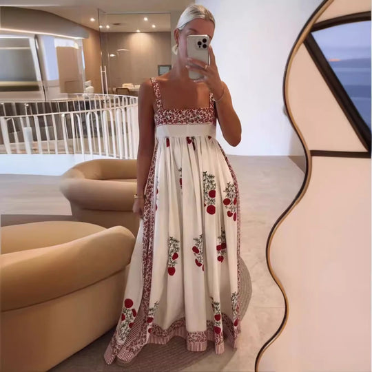 Damen Langes Sommerkleid mit floralen Akzenten und breiten Trägern R&B