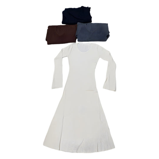 Damen elegantes Maxikleid mit feiner Rippstruktur und V-Ausschnitt R&B
