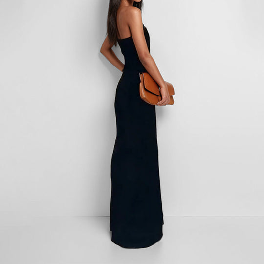 Damen elegantes Maxi-Jumpsuit mit schulterfreiem Design und praktischen Seitentaschen R&B